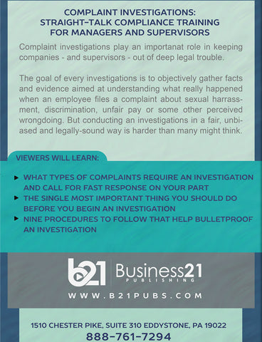 Complaint Investigations: Straight-Talk Compliance Training for Managers and Supervisors